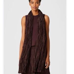 EILEEN FISHER Crushed Silk Habutai Scarf Brown Wrinkle Crushed Texture 100% Silk
